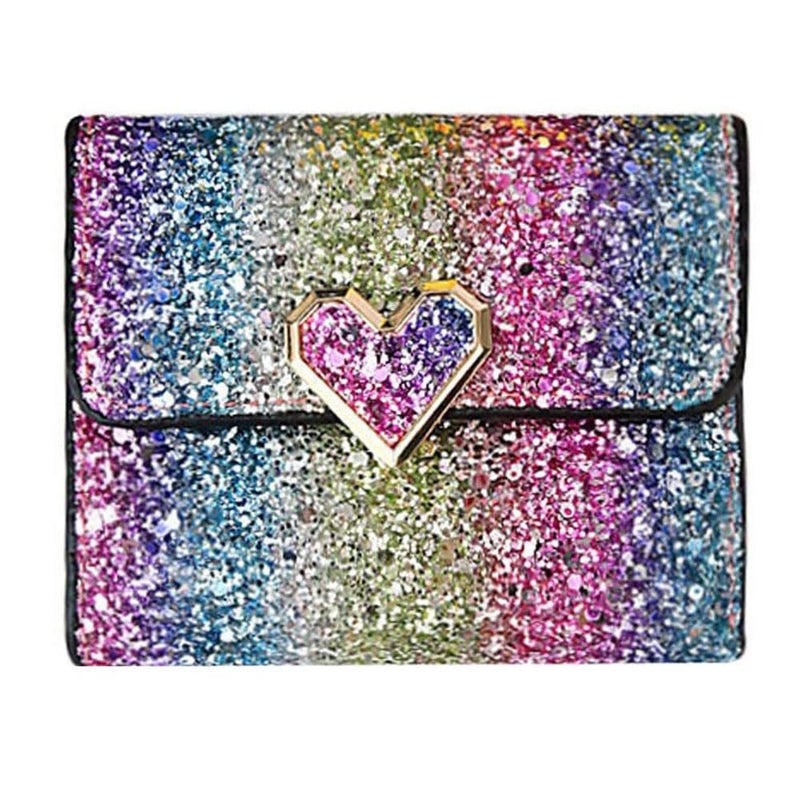 Bestmaple Metal Sequins Small Wallet PU Leather Patchwork Hasp for Women Girls (Heart) - Image 1